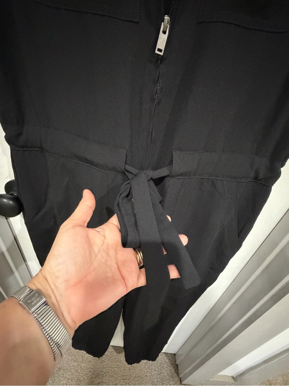CAbi Black Sleeveless Zip-Front Cargo Jumpsuit - Picture 4 of 8